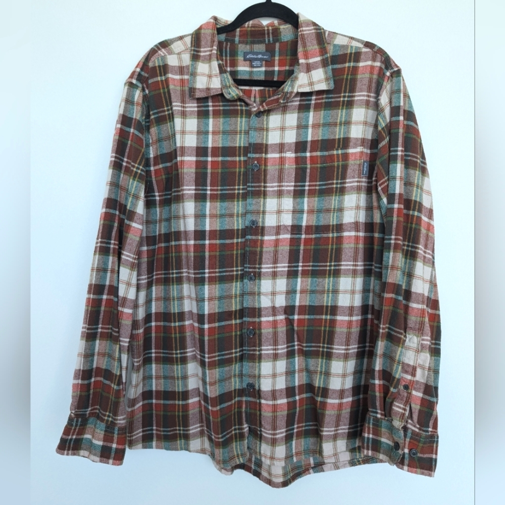 Eddie Bauer Brushed Cotton Plaid Button Down Shacket Jacket Flannel Sz XXL